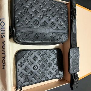 Louis Vuitton Embossed Black Belt Bag Set
